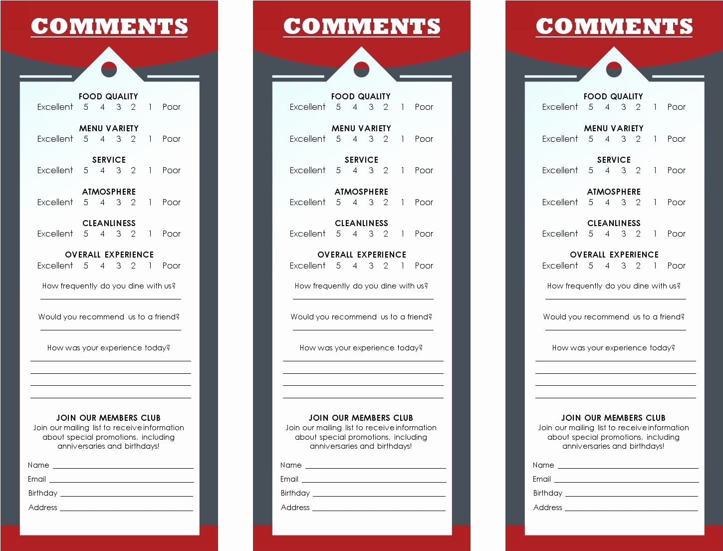 Restaurant Comment Card Template Elegant Cancel Save