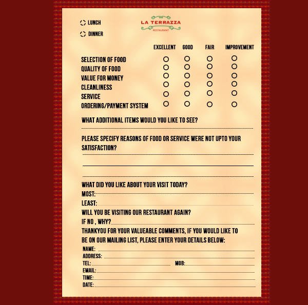 Restaurant Comment Card Template Luxury 13 Customer Ment Cards Psd Eps Google Docs Word