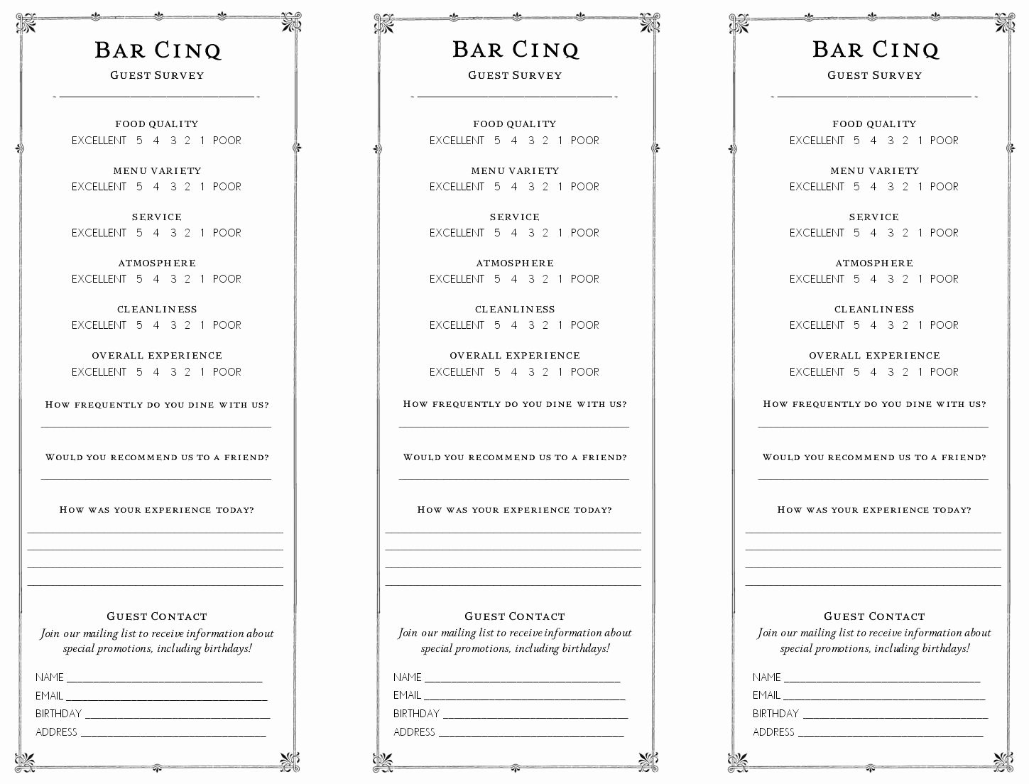 Restaurant Comment Card Template Luxury Cancel Save