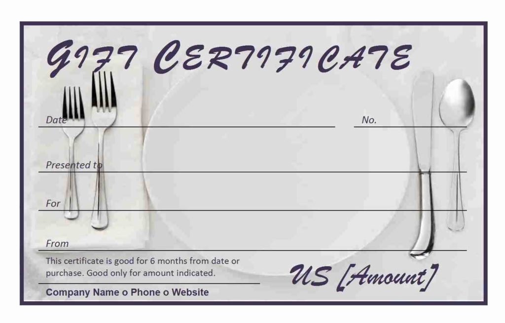 Restaurant Gift Certificate Template Elegant Restaurant Gift Certificate