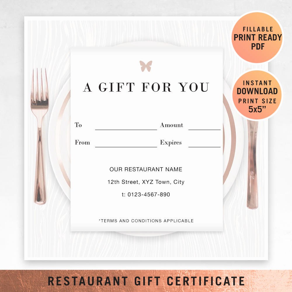 Restaurant Gift Certificate Template New Restaurant Fillable Gift Certificate Template A Gift for