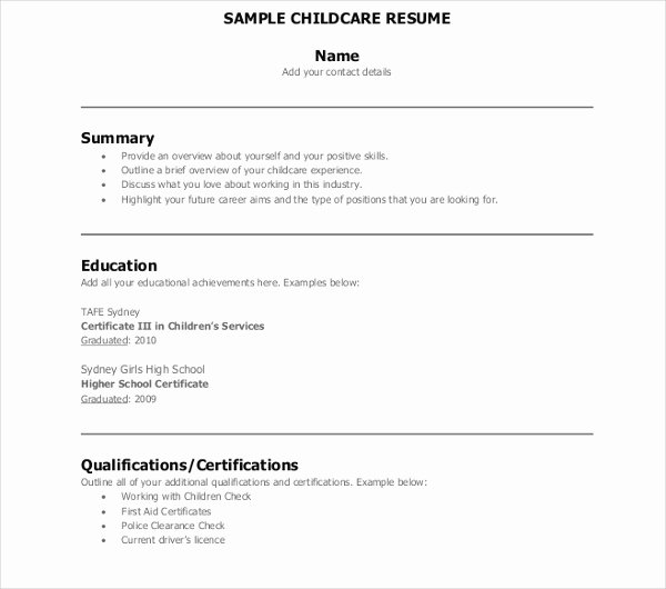 Resume Template for Kids Beautiful 8 Child Care Resume Templates Pdf Doc