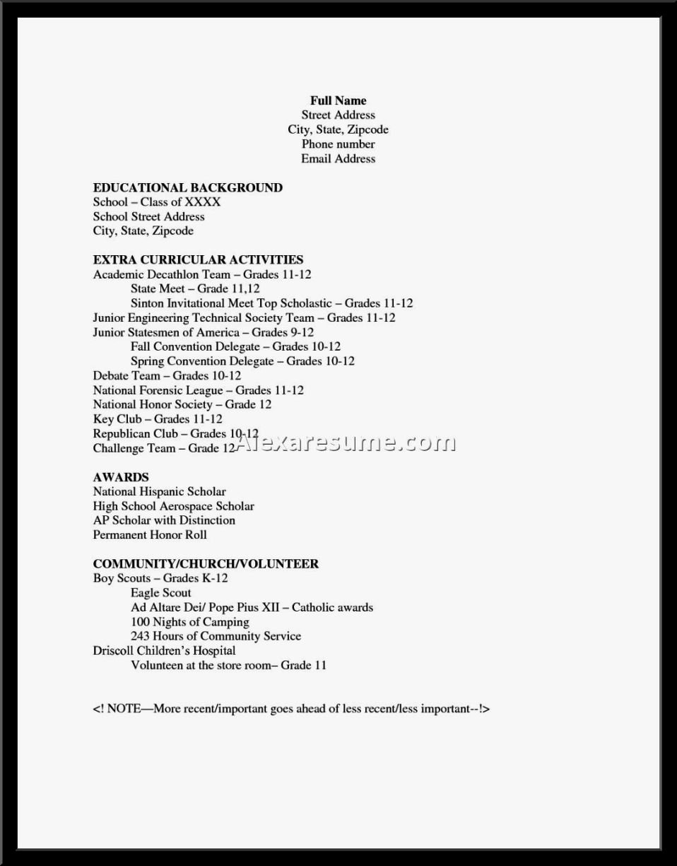 Resume Template for Kids New Examples Resumes for High School Kids with No