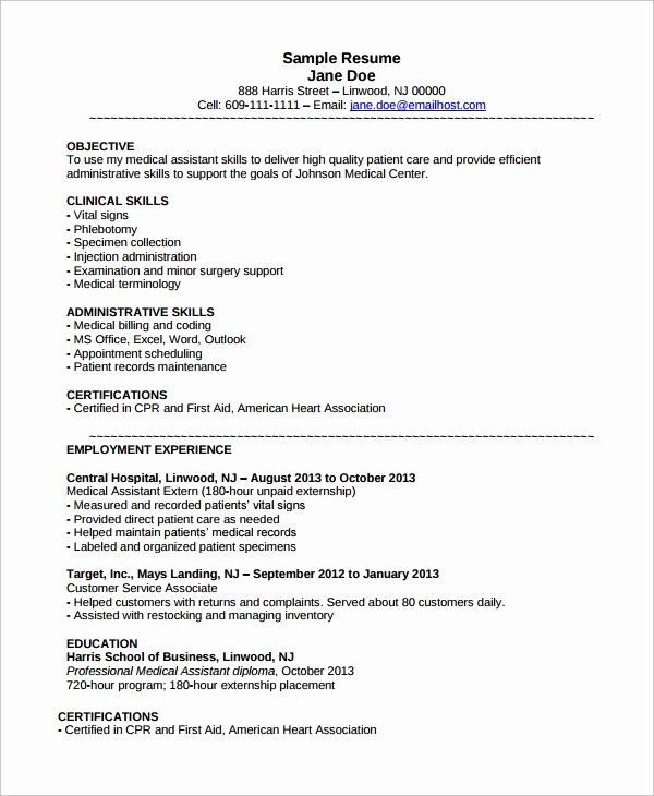Resume Template Medical assistant Awesome 7 Sample Medical assistant Resumes