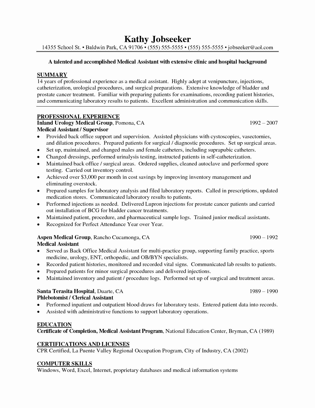 Resume Template Medical assistant Best Of Resume for Certified Medical assistant