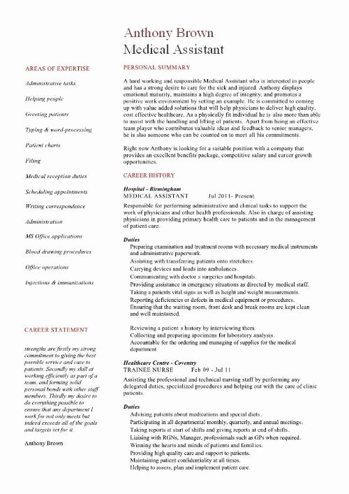 Resume Template Medical assistant Inspirational 2016 Medical assistant Duties Resume
