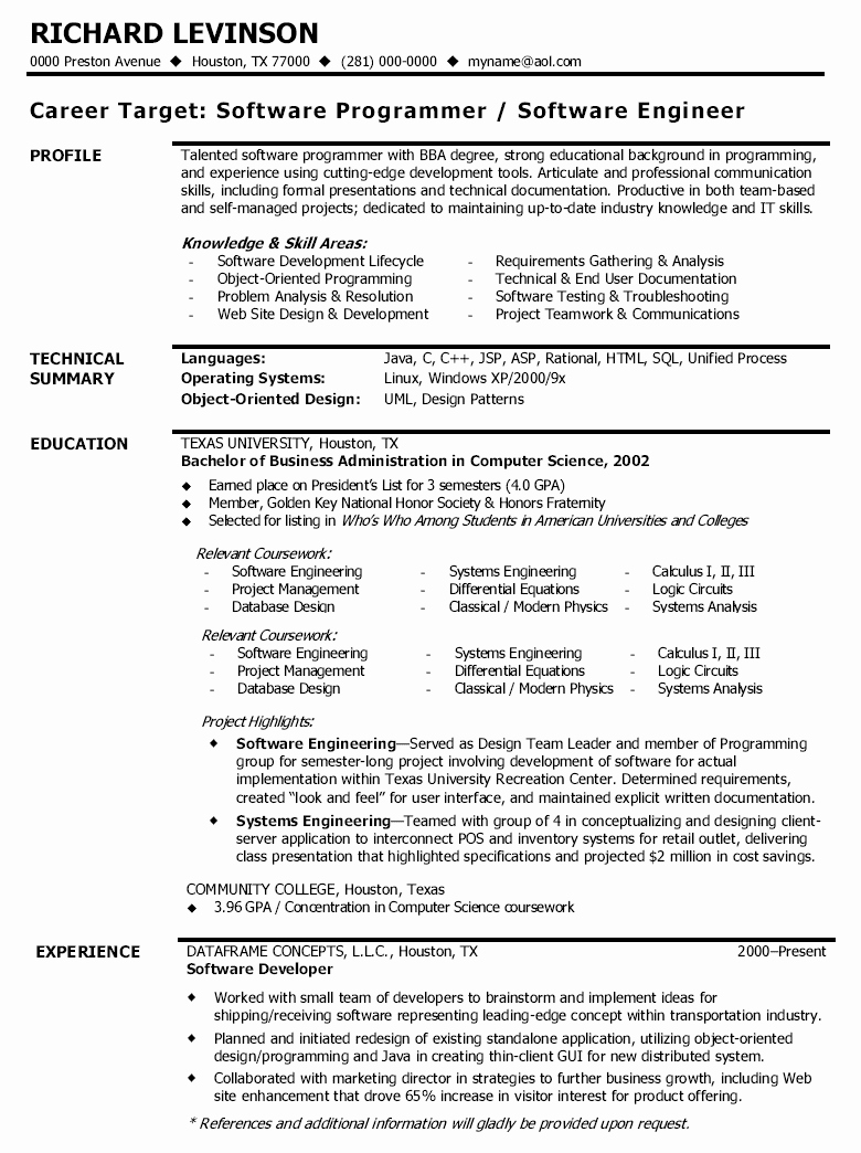 Resume Template software Engineer Unique software Developer Resume software Developer Resume Sample