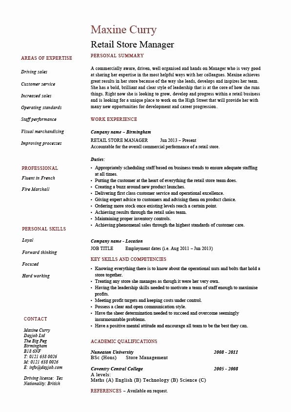 Retail Manager Resume Template Beautiful Retail Store Manager Resume Job Description Sample
