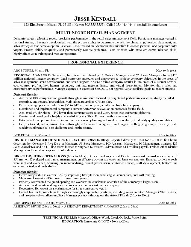 Retail Manager Resume Template Best Of Retail Manager Resume Objective