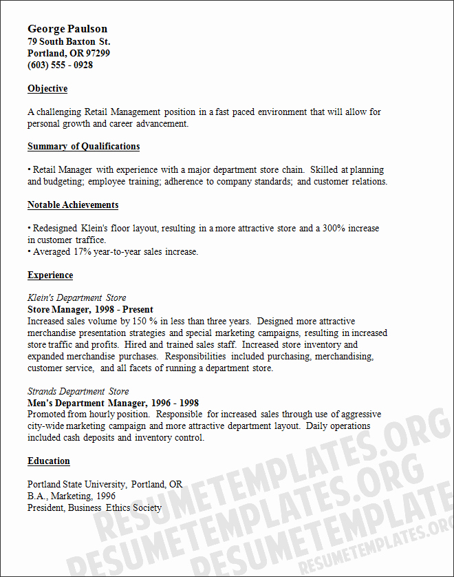 Retail Manager Resume Template Unique Resume Examples for Retail Store Manager