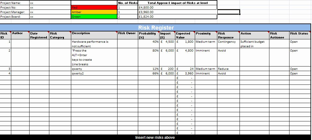 Risk Management Template Excel New Prince2 Risk Management Excel Template