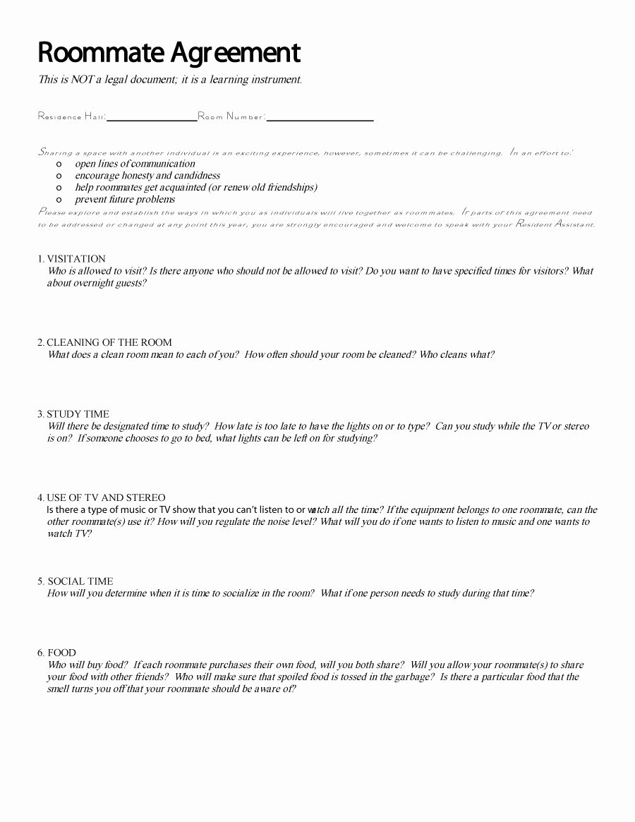 Roommate Agreement Template Free Beautiful 40 Free Roommate Agreement Templates &amp; forms Word Pdf