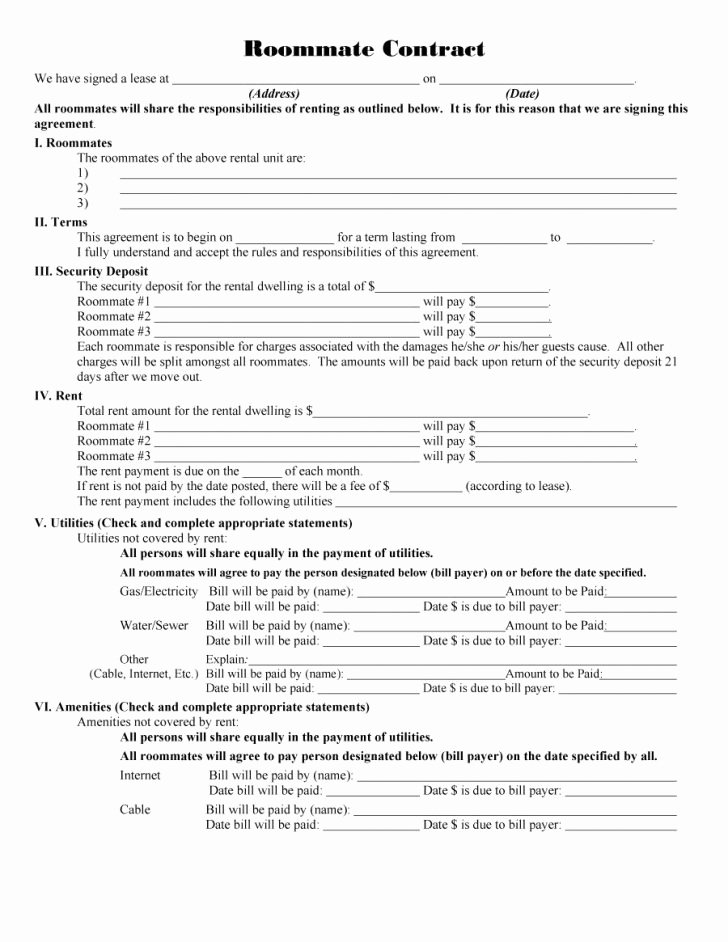 Roommate Agreement Template Free Beautiful Agreement Roommate Agreement form