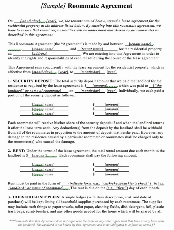 Roommate Agreement Template Free Best Of Roommate Agreement Template