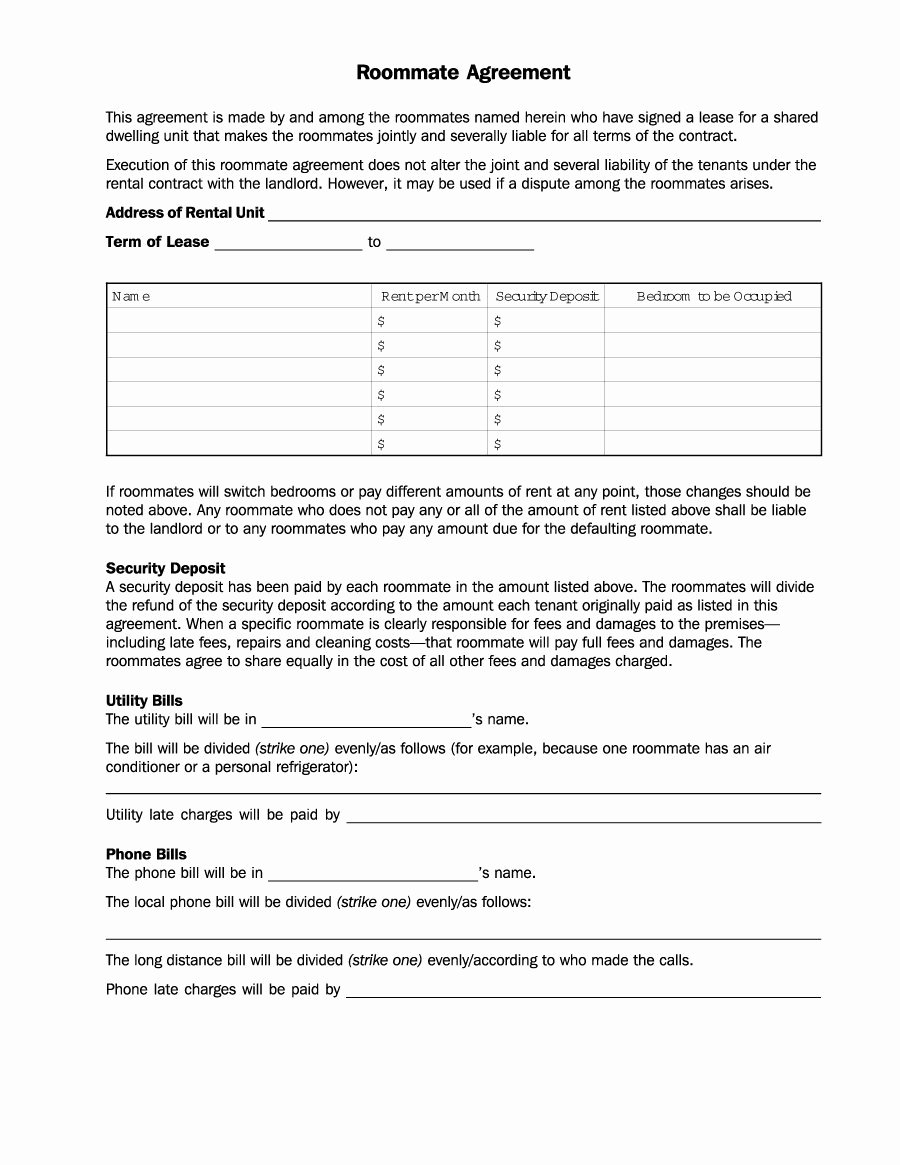 Roommate Agreement Template Free Fresh 40 Free Roommate Agreement Templates &amp; forms Word Pdf