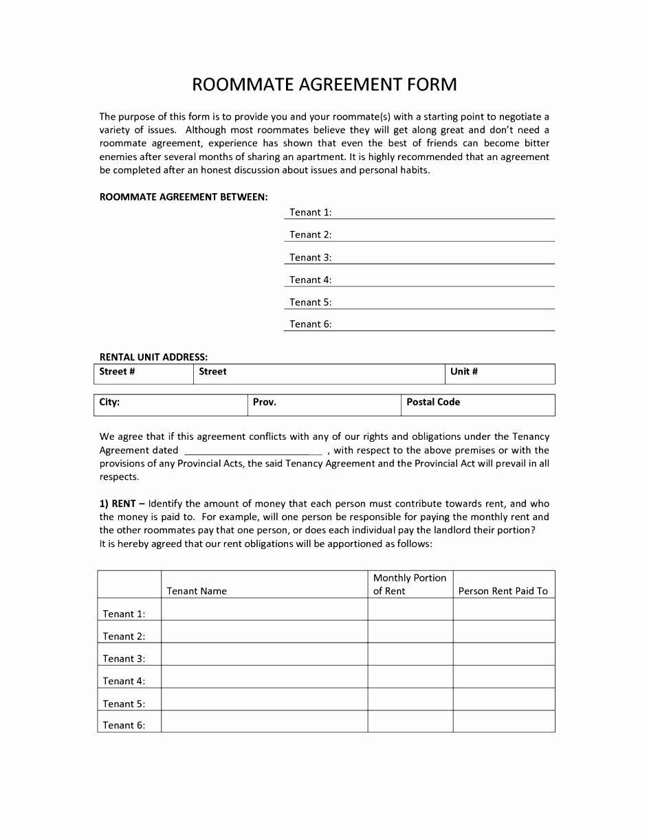 Roommate Agreement Template Free Inspirational Roommate Agreement Template