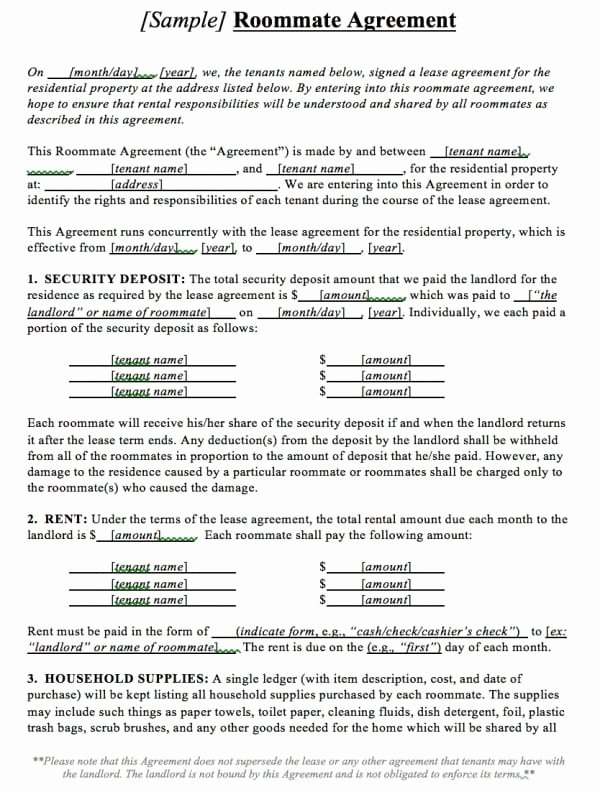 Roommate Agreement Template Free Lovely Free Maryland Sub Lease Agreement Pdf