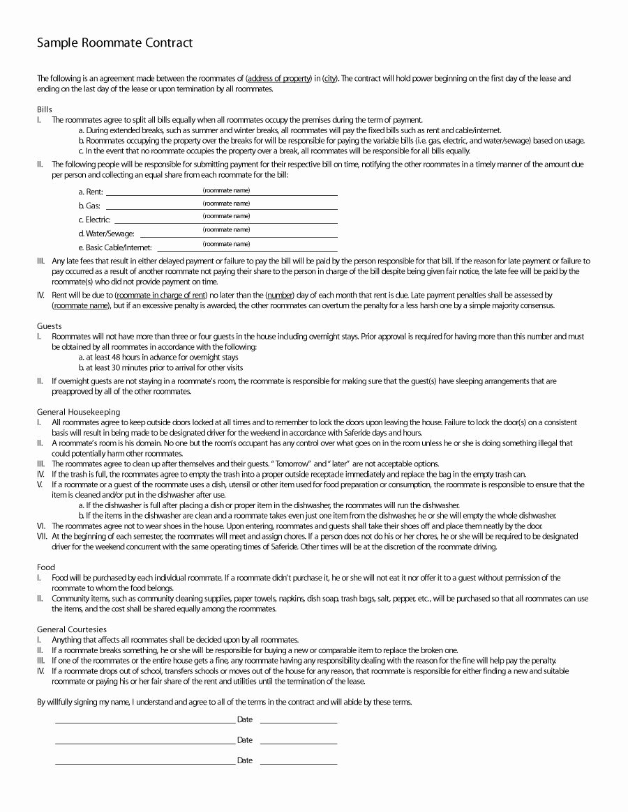 Roommate Agreement Template Free New 40 Free Roommate Agreement Templates &amp; forms Word Pdf