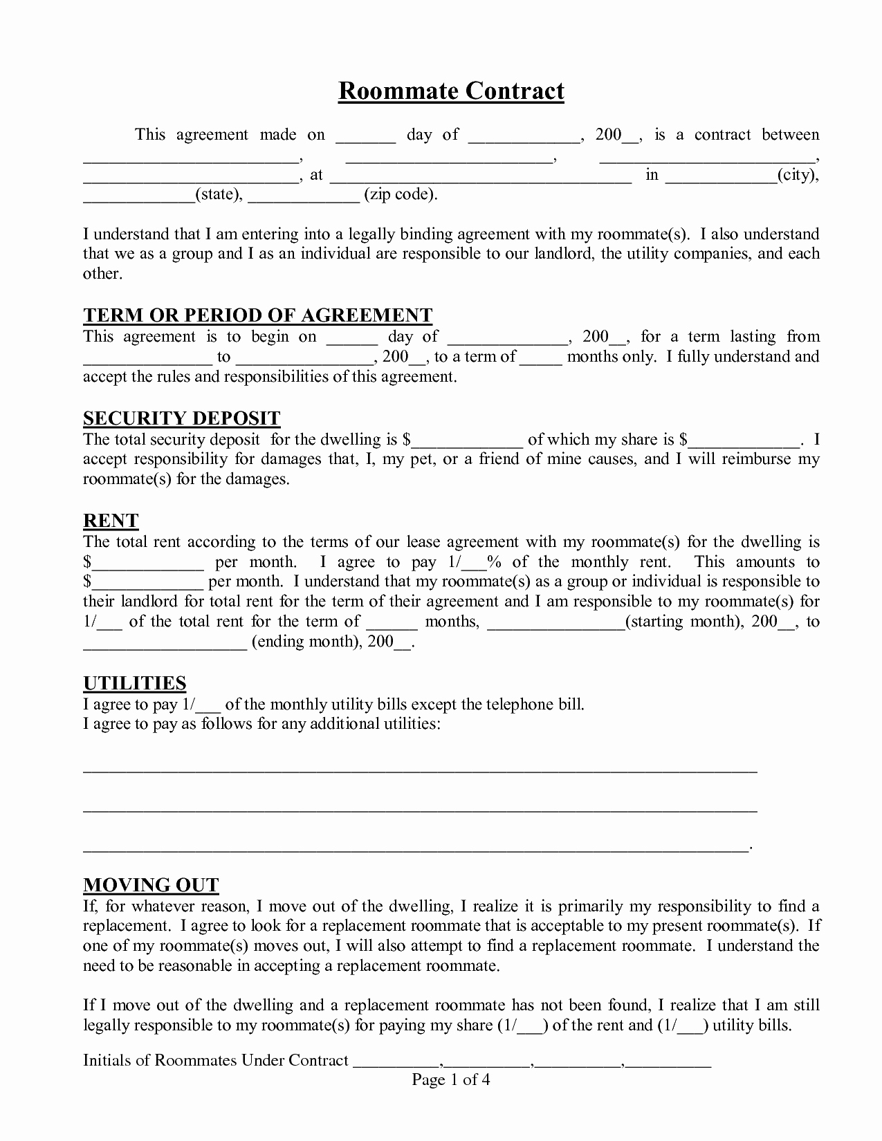 Roommate Agreement Template Free New Roommate Agreement Template