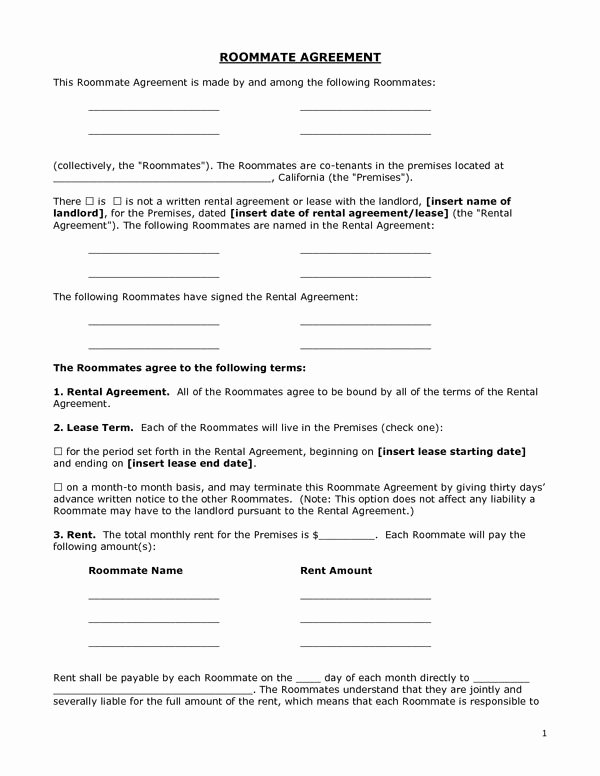 Roommate Rental Agreement Template Awesome Printable Sample Roommate Agreement form form
