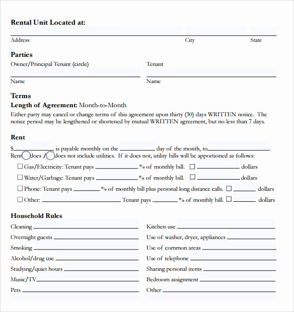 Roommate Rental Agreement Template Beautiful 18 Room Rental Agreements to Download for Free