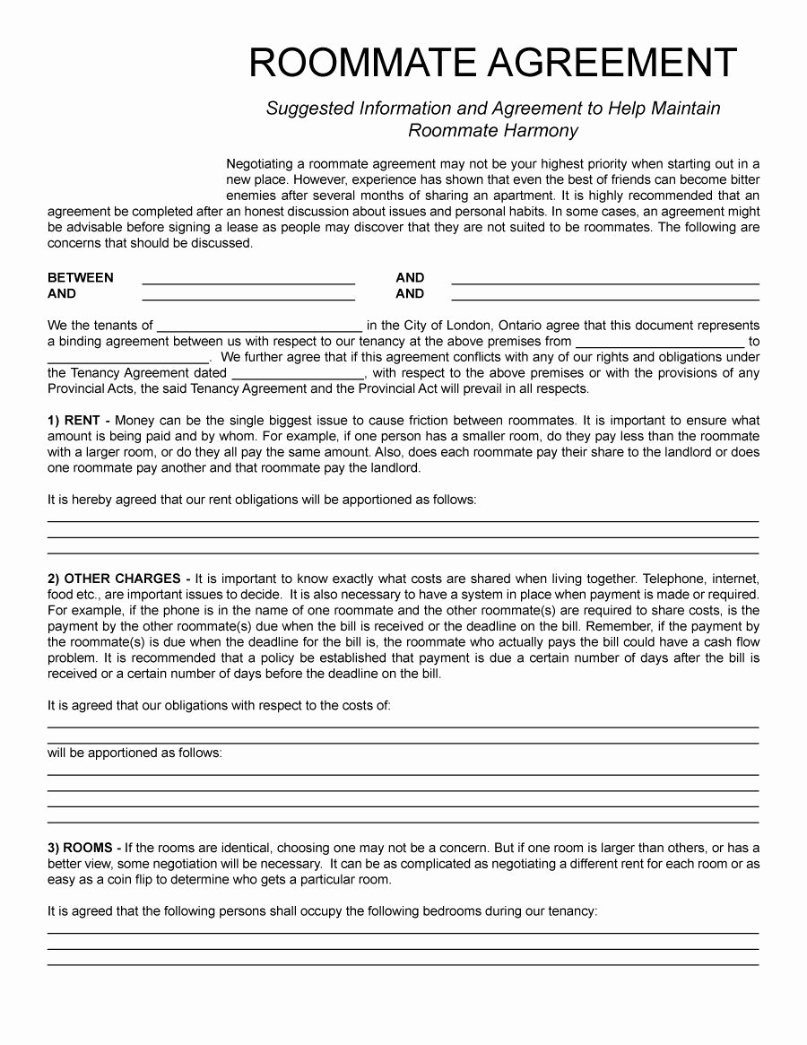 Roommate Rental Agreement Template Inspirational 40 Free Roommate Agreement Templates &amp; forms Word Pdf