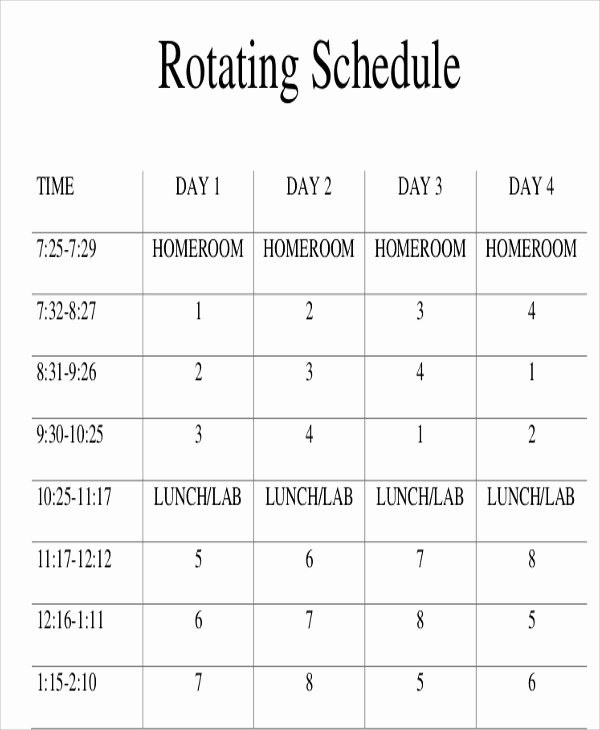 Rotating Weekend Schedule Template Fresh Rotating Schedule Templates 10 Free Samples Examples