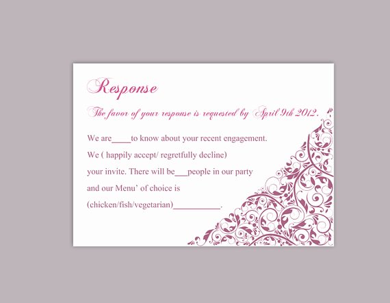 Rsvp Card Template Free Elegant Diy Wedding Rsvp Template Editable Text Word File Download