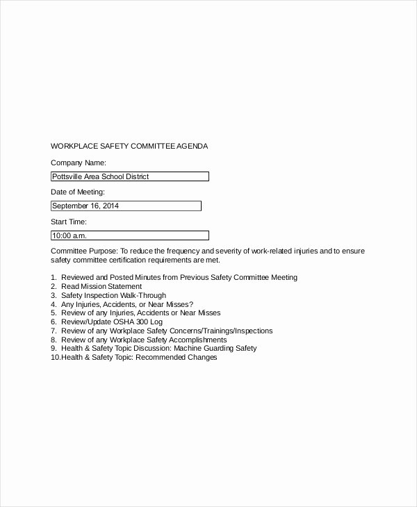 Safety Meeting Minutes Template New 12 Safety Meeting Agenda Templates – Free Sample Example