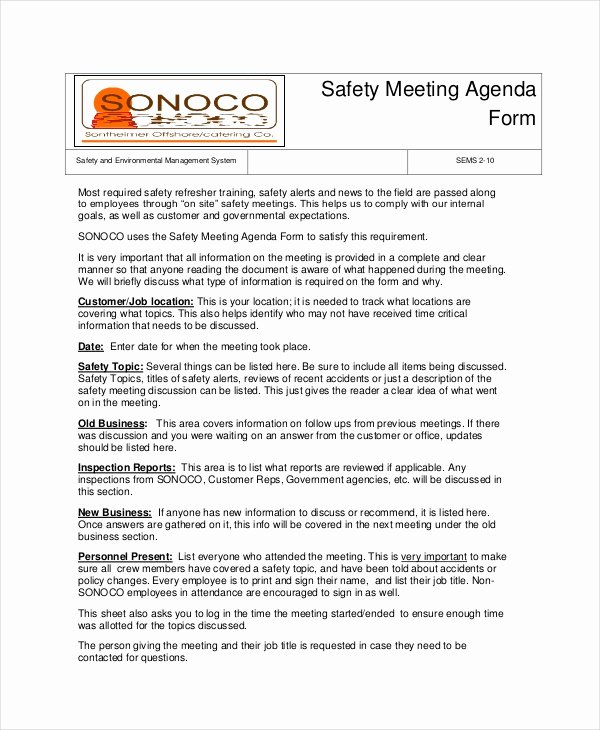 Safety Meeting Minutes Template New Safety Agenda Template 6 Free Word Pdf Documents