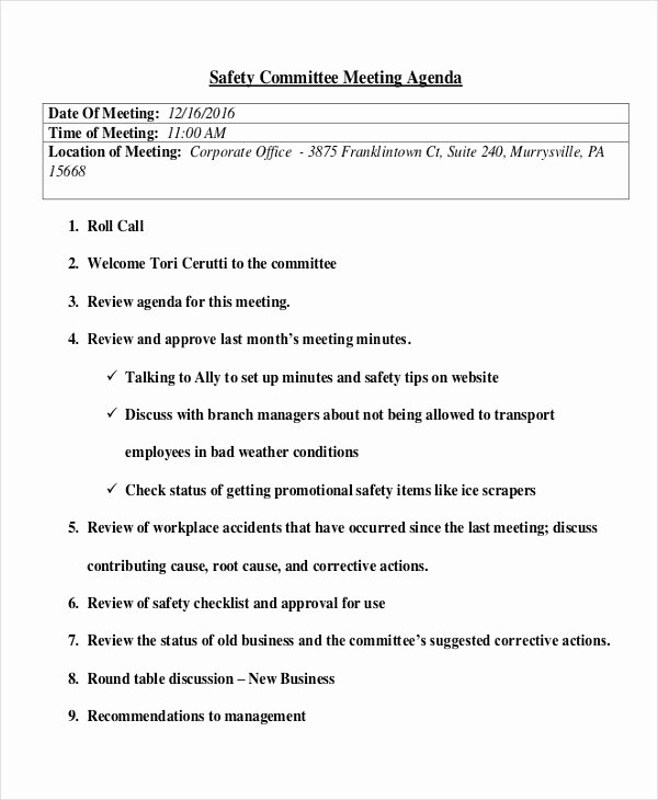 Safety Meeting Minutes Template Unique 59 Meeting Agenda Examples &amp; Samples Doc Pdf