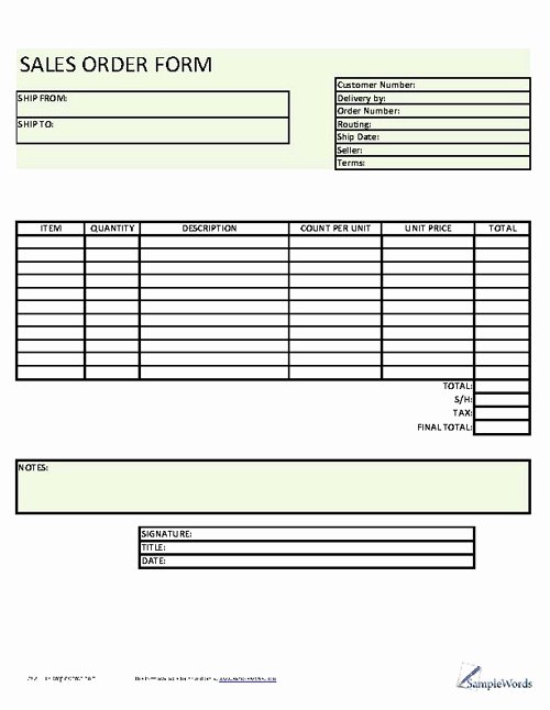 Sale order form Template Best Of Printable order form