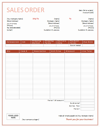 Sale order form Template Lovely 4 Sales order Templates