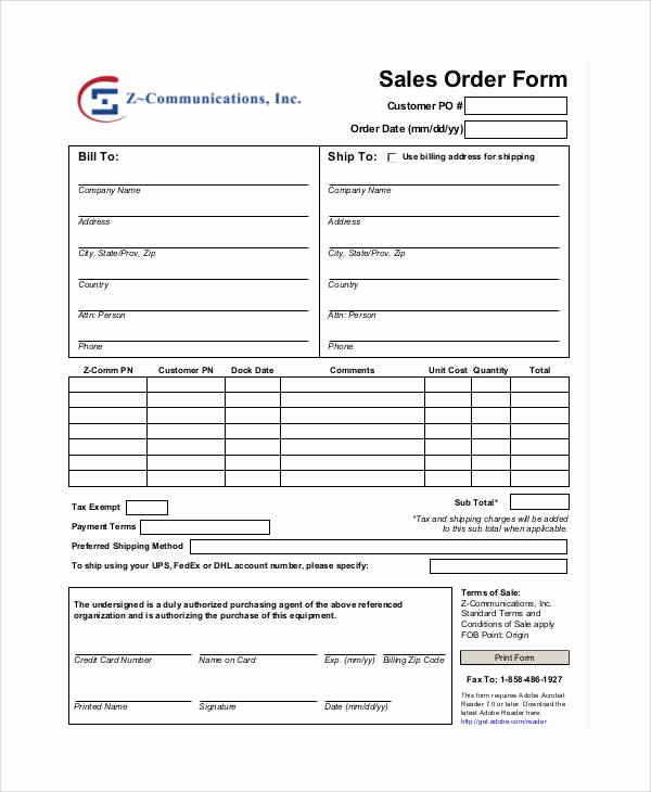 Sale order form Template Lovely 8 Free Printable order form Samples