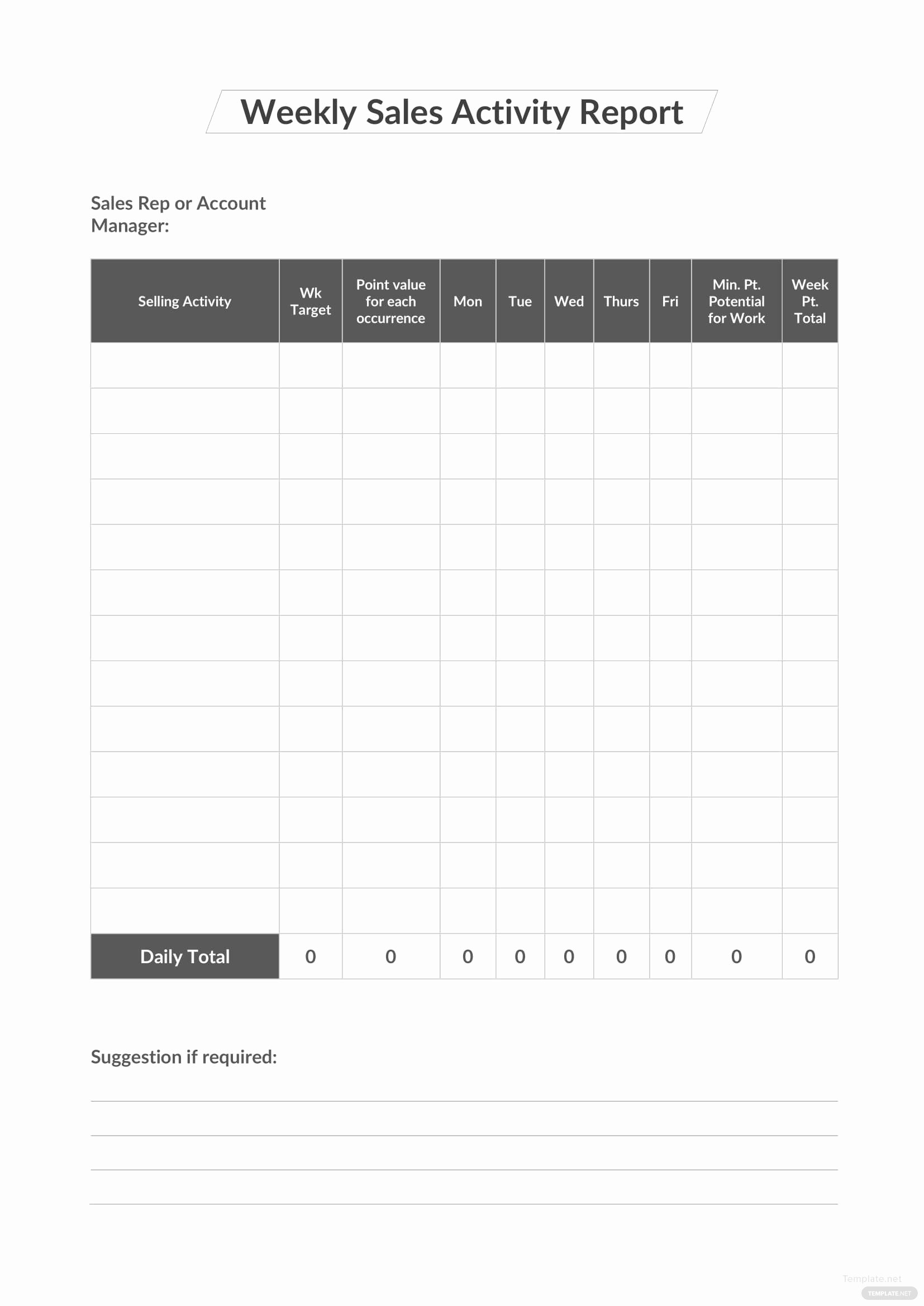 Sales Activity Report Template New Weekly Sales Activity Report Template In Microsoft Word