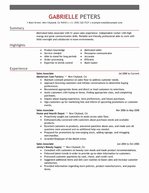 Sales associate Resume Template New Sales associate Resume Examples Created by Pros