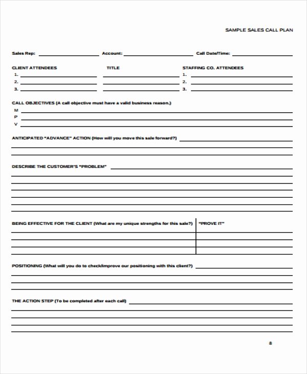 Sales Call Plan Template Awesome 15 Sales Report form Templates