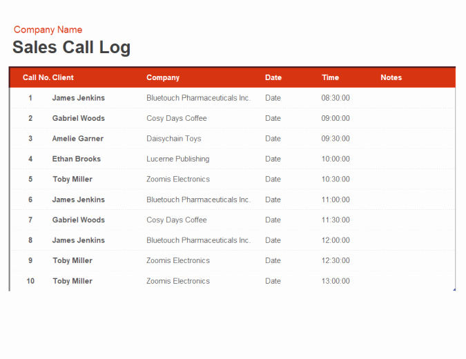 Sales Call Planning Template Lovely Sales Call Log and organiser