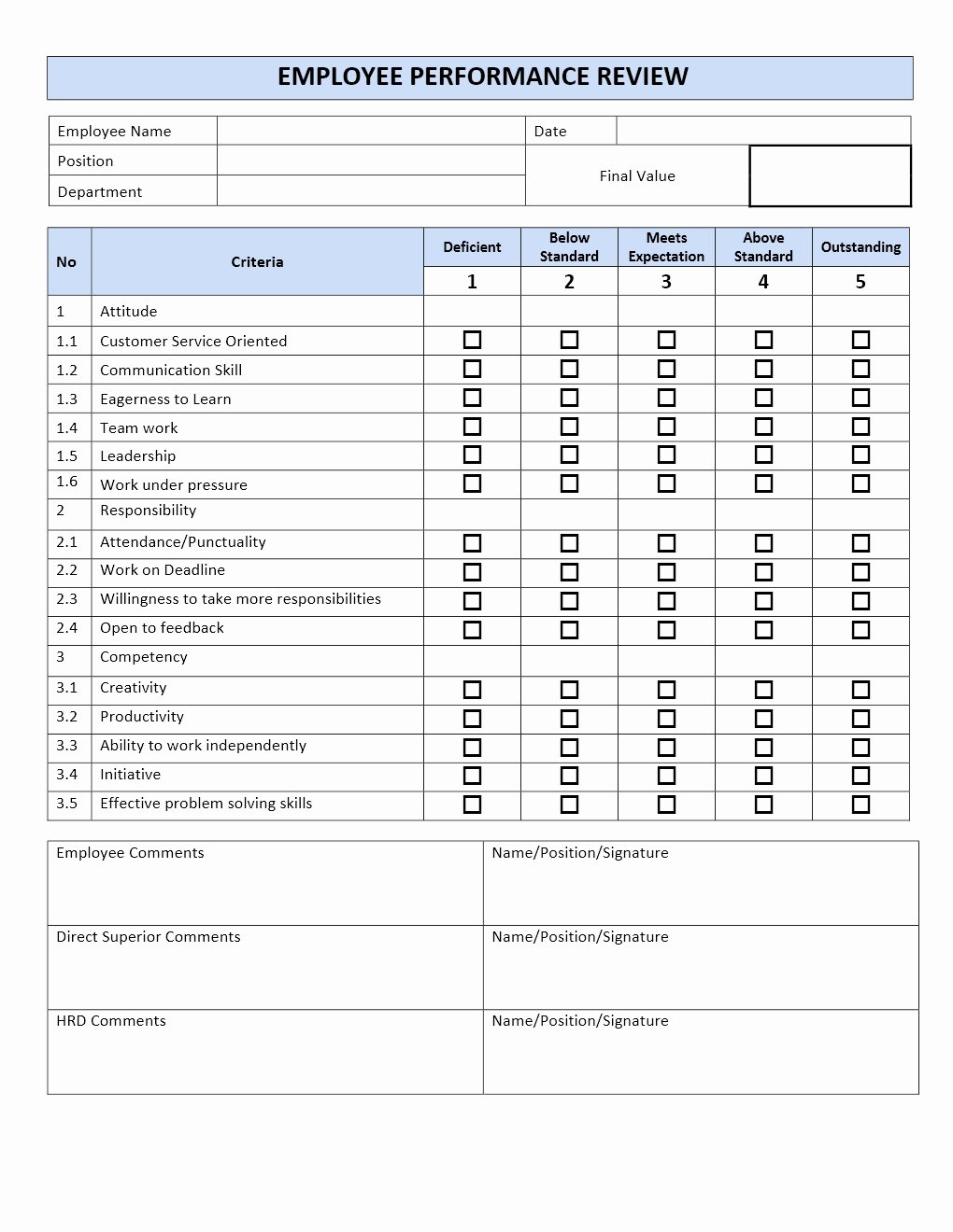 Sales Performance Review Template Awesome Employee Performance Review form