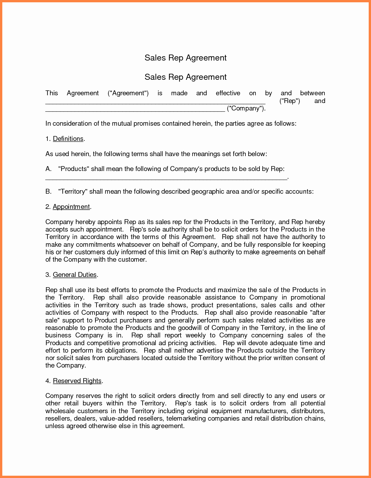 Sales Rep Agreement Template Awesome 6 Sales Representative Agreement Template