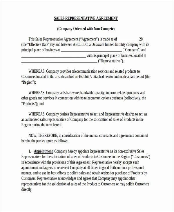 Sales Rep Agreement Template Lovely 10 Non Pete Agreement form Samples Free Sample