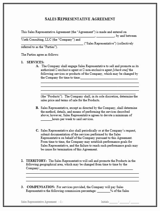 Sales Rep Agreement Template Lovely 9 Free Sample Sales Representative Agreement Templates