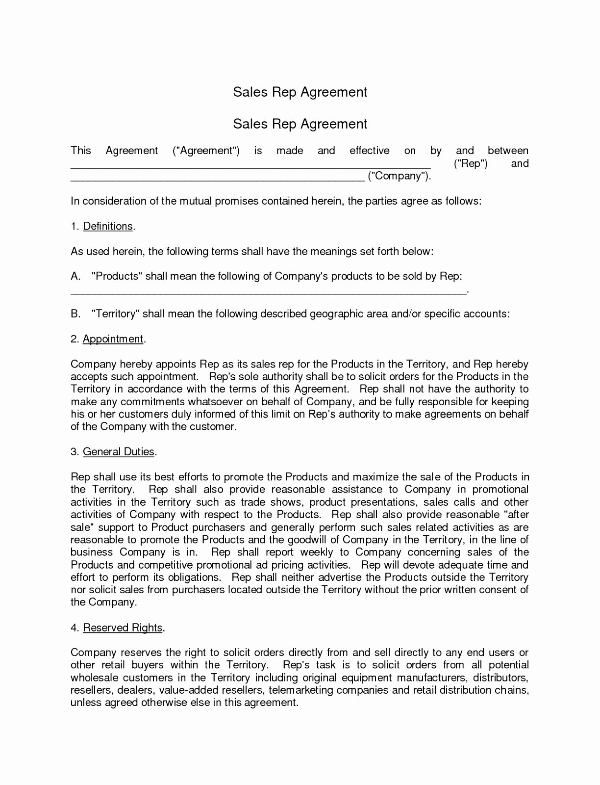 Sales Representation Agreement Template Awesome Luxury Printable Sample