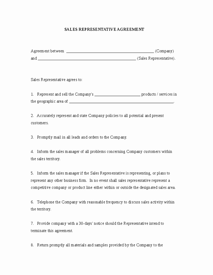 Sales Representation Agreement Template New Sales Representative Agreement