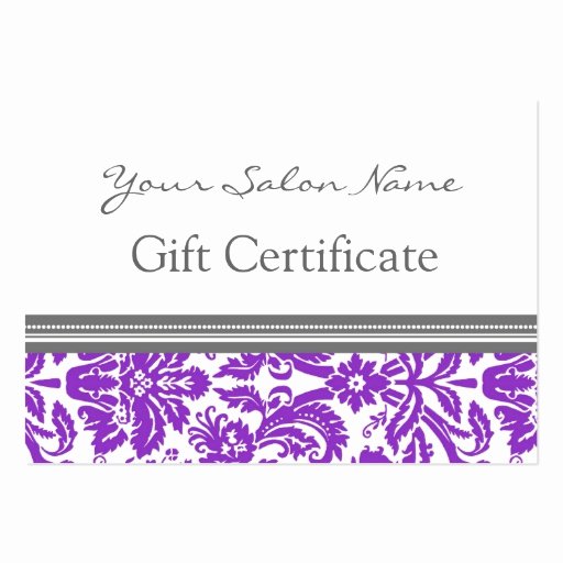 Salon Gift Certificate Template Best Of Salon Gift Certificate Purple Grey Damask Business Card