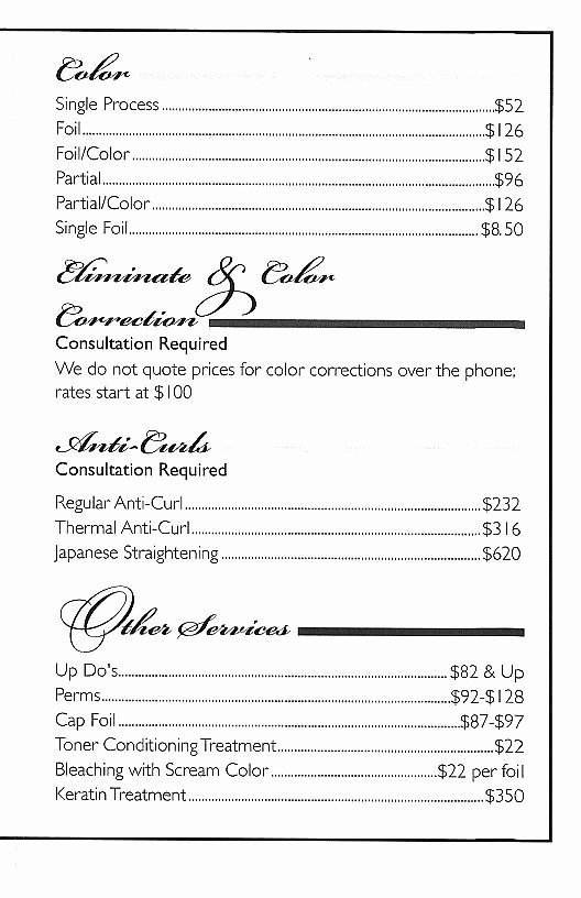Salon Price List Template Awesome Heads Up Hair Salon Services and Price List
