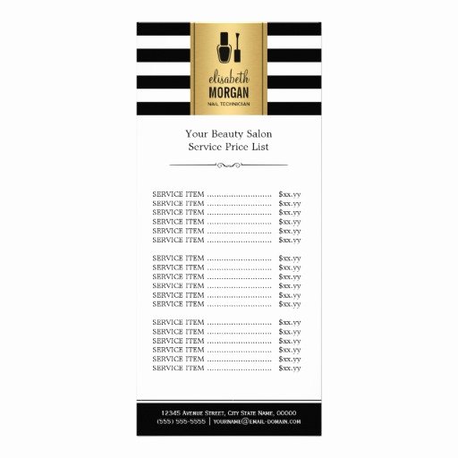 Salon Price List Template Best Of Nail Salon Gold Black White Stripes Price List Rack Card