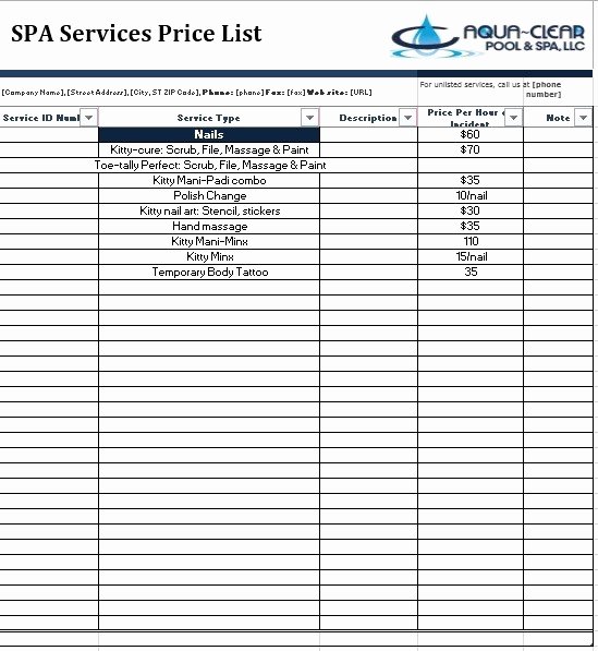 Salon Price List Template New 10 Free Sample Spa Price List Templates Printable Samples