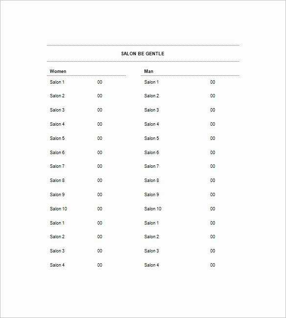 Salon Price List Template New Price List Template – 10 Free Word Excel Pdf format