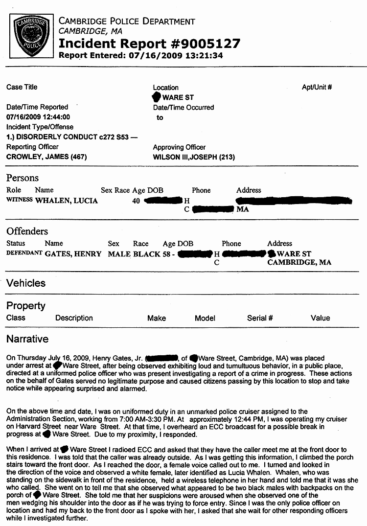 Sample Police Report Template Inspirational Henry Louis Gates Jr Police Report